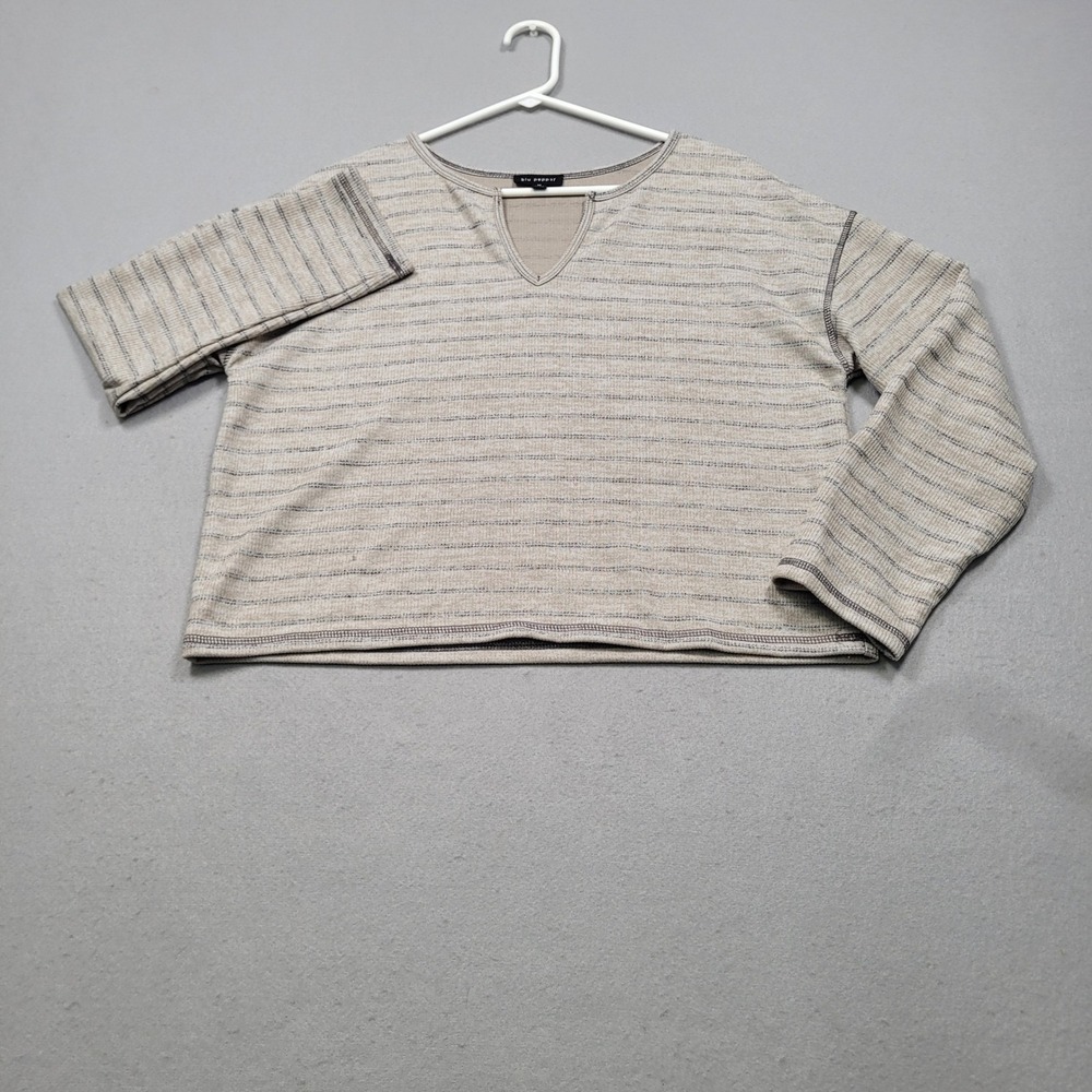 Blu Pepper Tan Striped V-Neck Long Sleeve Top B4FT1006 Medium Boutique